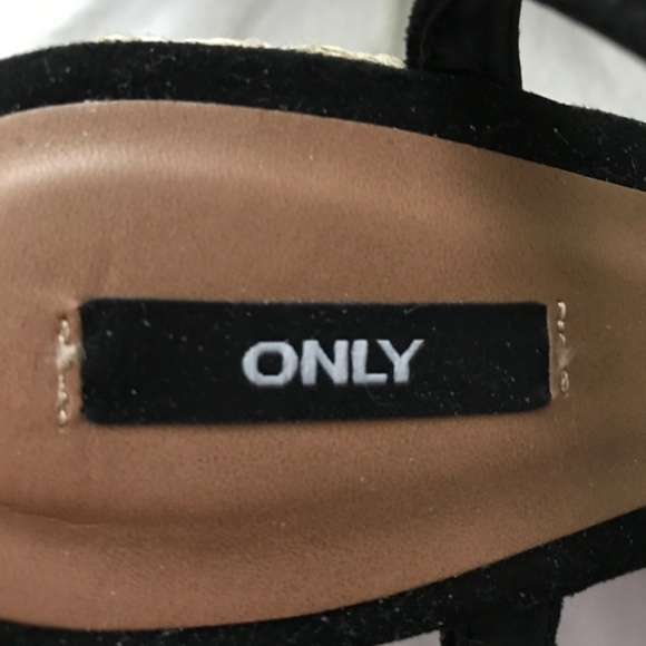 ONLY Wedge Sandals 39/Size 8 Black Cream Brown Ankle Strap - Picture 4 of 10